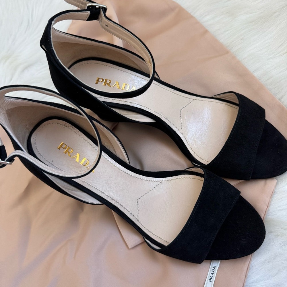 Brand new prada suede wedge black kitten heel sandals 38.5 - Picture 8 of 14